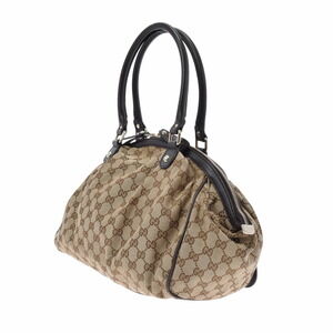 Gucci leather brown trim in beige bag GG Sukey Boston